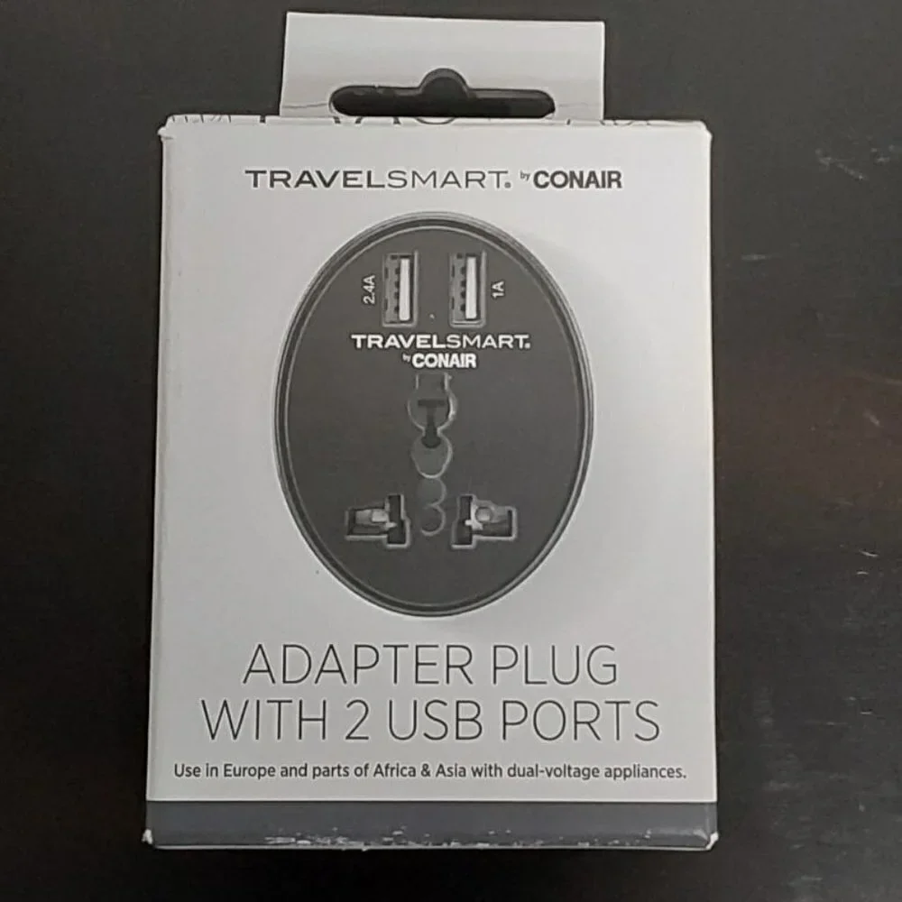 Travel Smart by Conair EU Adapter Plug with Outlet and 2 USB Ports